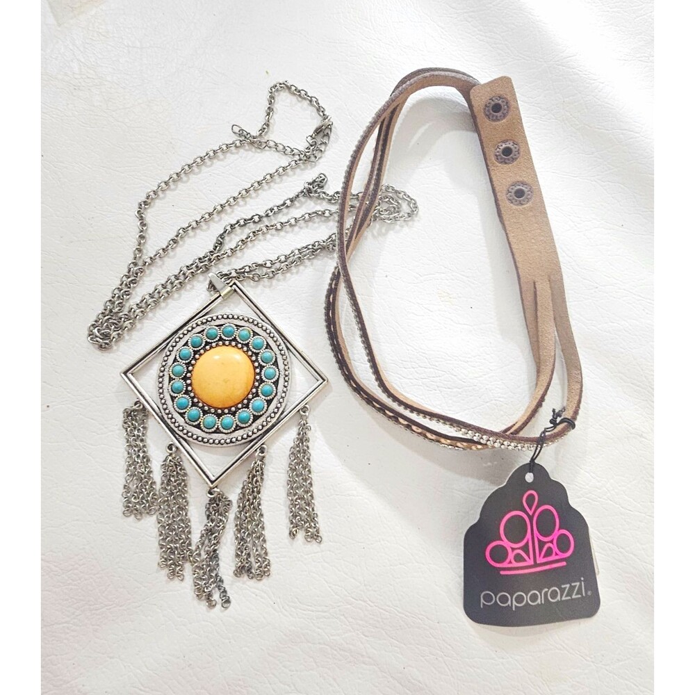Paparazzi wrap + silver Tone Tassel Pendant Necklaces Adjustable one new pretty
